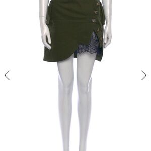 Self-Portrait Olive Lace-Detail Skirt